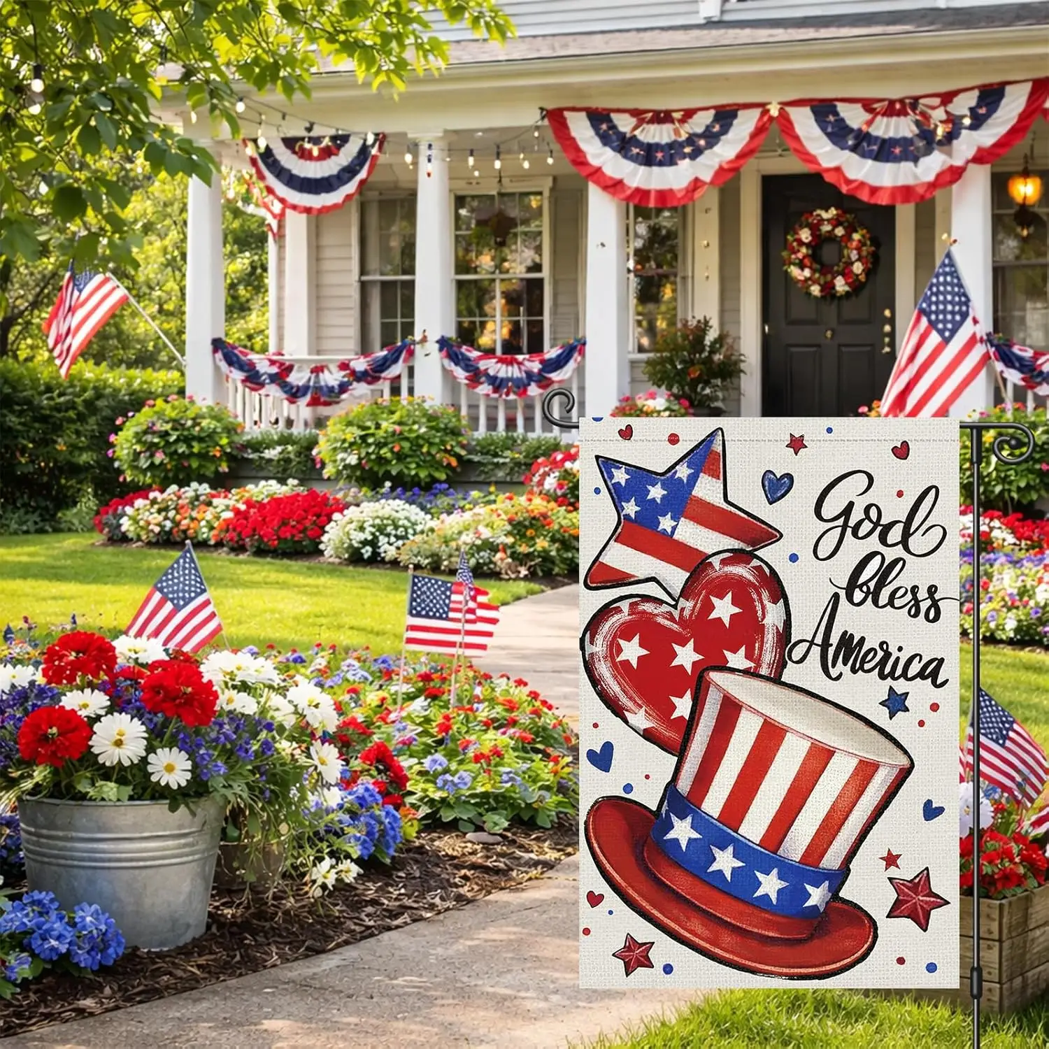 Louise Maelys 4th of July Garden Flag 12x18 Inch, Small God Bless America Patriotic Outdoor Outside Yard Flag, Double Sided  AAS