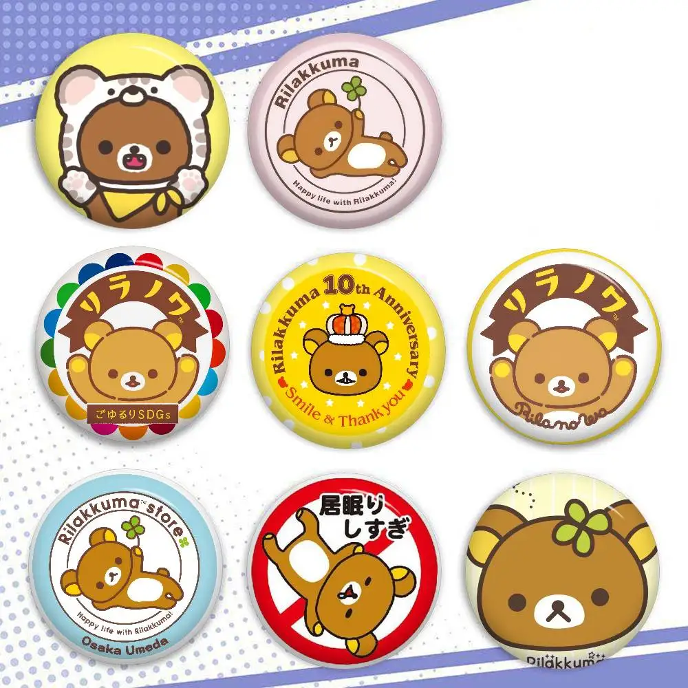Japan Anime Rilakkumas(1) Cartoon Niedliche Weiche Anstecknadel mit Leuchtendem Aufdruck, Geschenk für Freunde, Abzeichen, Kragenbrosche, Reversnadel aus Metall