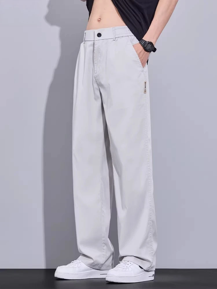 Brand Clothing Summer Thin Lyocell fabric Men's Loose Straight Jeans Casual Pants Grey Stretch Trousers Male Plus SIze M-5XL