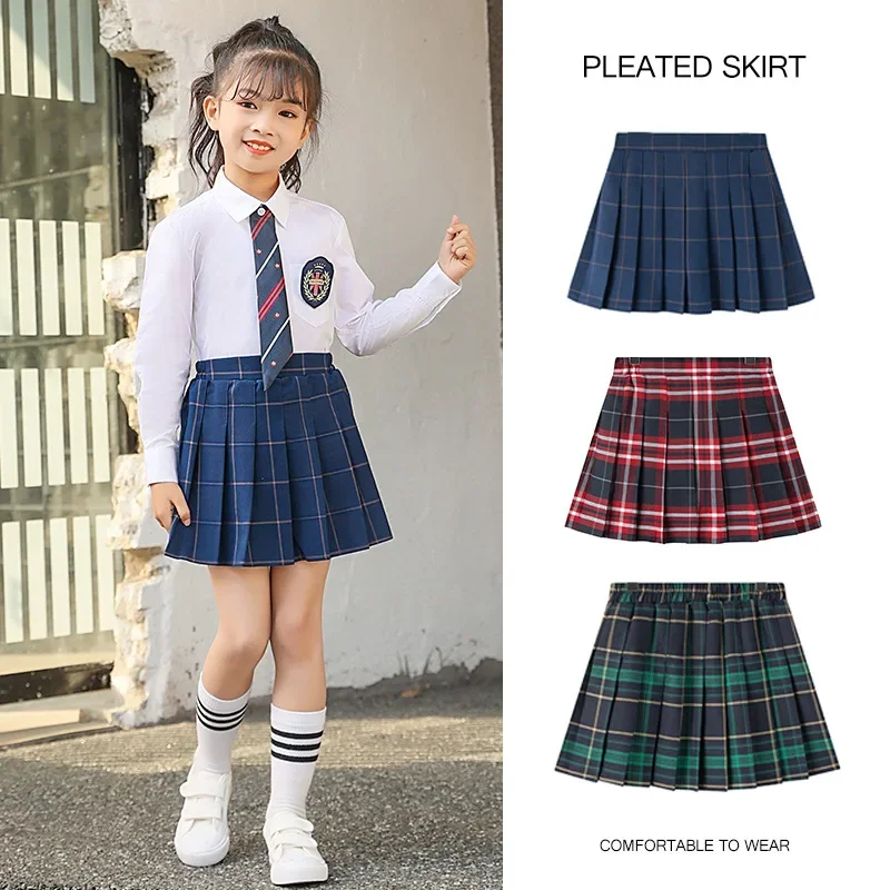 Girls Skirt Solid Color Skirts for Kids Children Pleated Skirt Summer College Style School Plaid Teenager Skirt Clothing