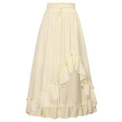 SD Women Renaissance Irregular Hem Skirt Drawstring Waist Ruffled Hem Skirt