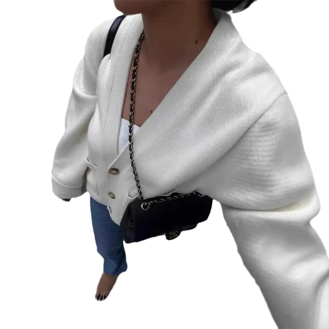 2025 Otoño e Invierno prendas de vestir exteriores para mujer cárdigan de punto de Color sólido cárdigan suelto de moda de manga larga con cuello en V