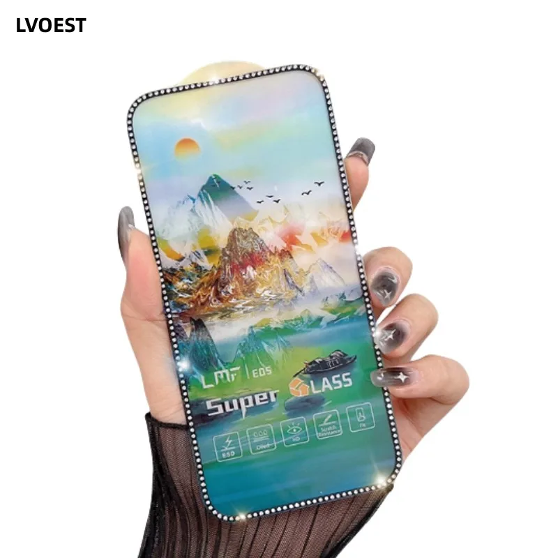 Verre trempé pour iphone 17 16 15 Pro Max 15 Plus diamant stéréoscopique incrusté Anti-regard mat 4K HD protecteur d'écran verre