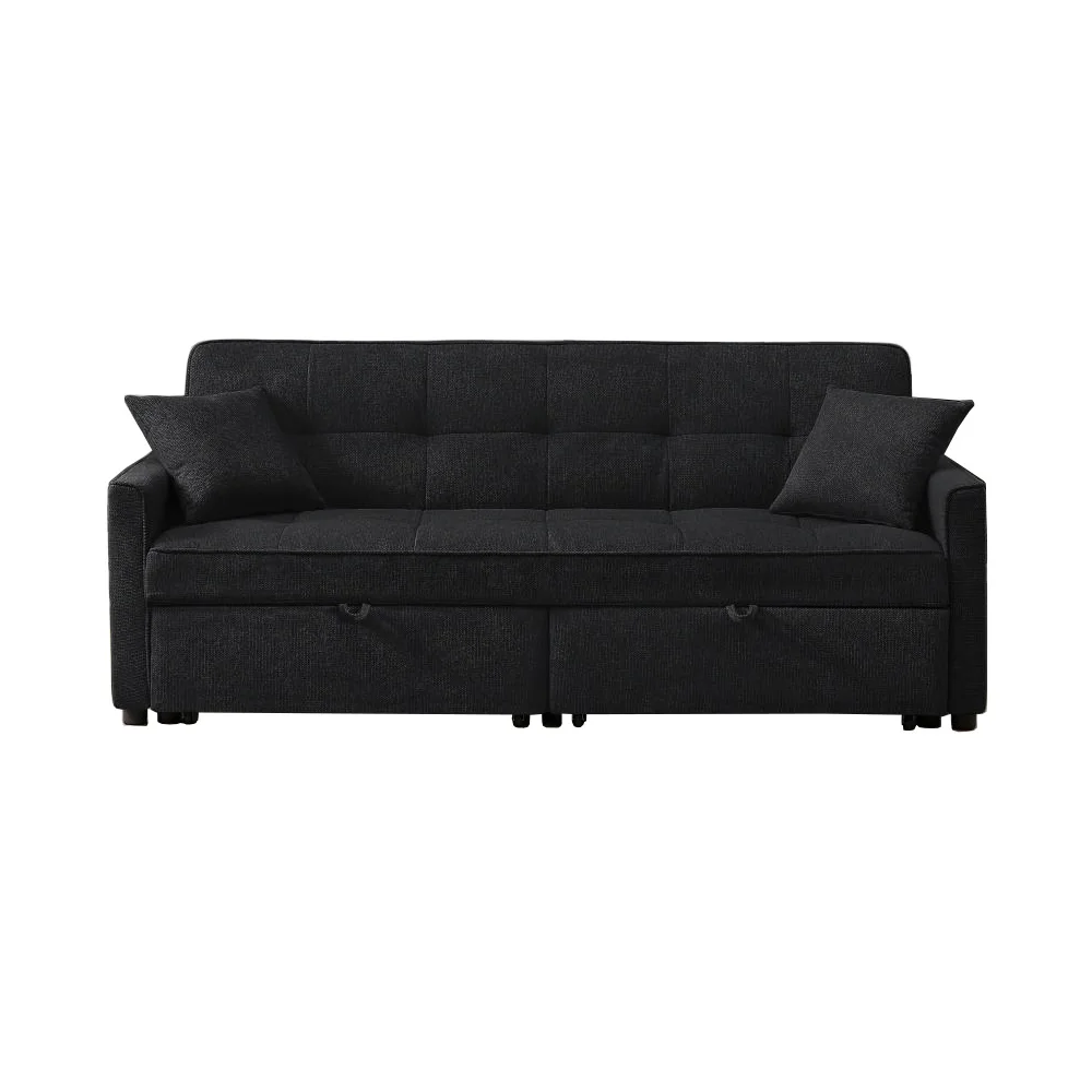 

3 in 1 Convertible Sleeper Sofa Bed, Modern Fabric Loveseat Sofa Couch Pullout Bed, Home Furniture for Living Room, Black