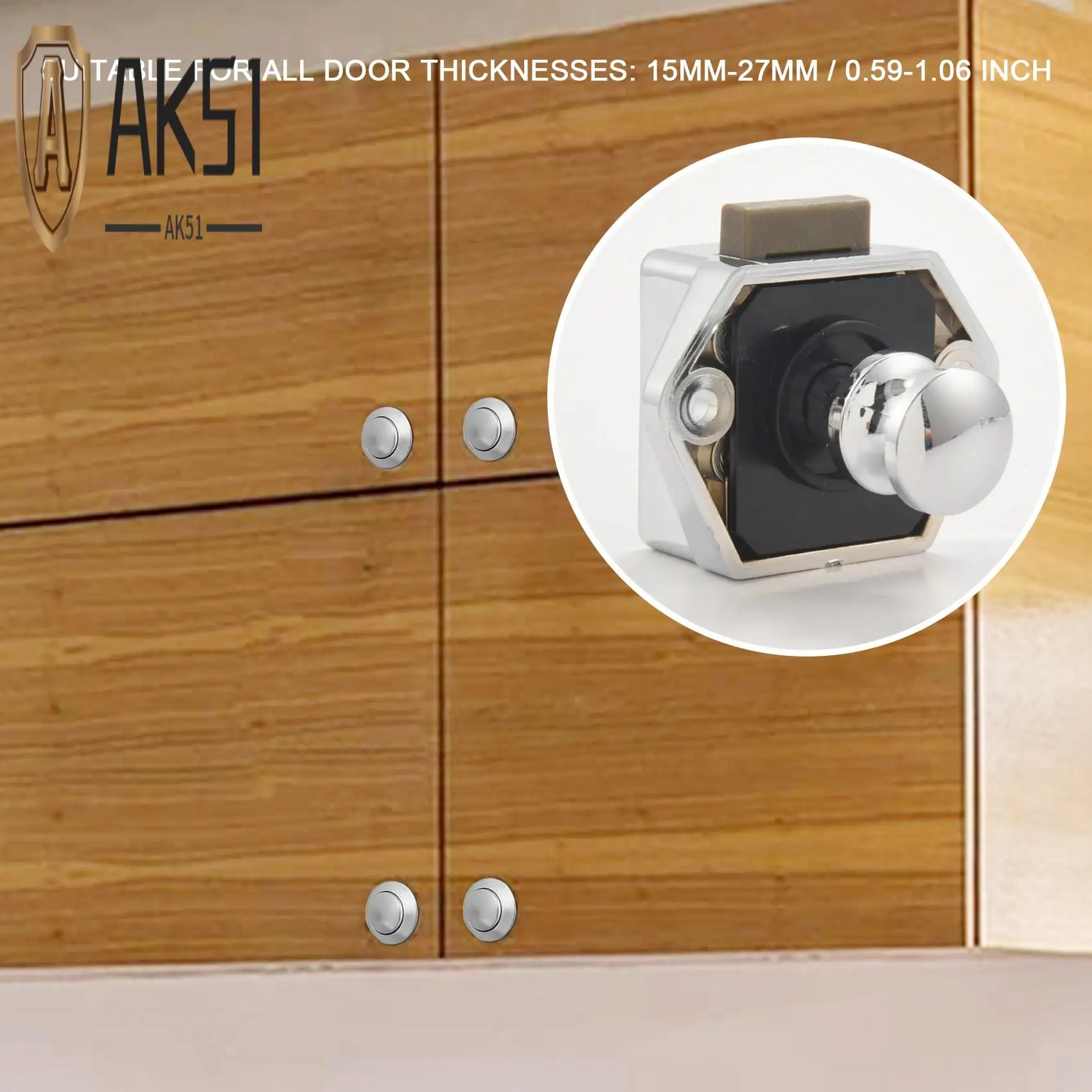 

AK51-10 Pcs Push Button Keyless Lock Latch Cupboard Caravan Lock For RV Drawer Cabinet Doors Thickness 15-27Mm