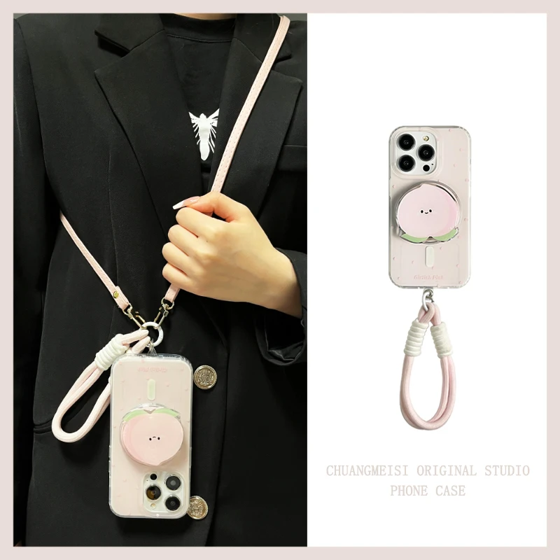 

Милый розовый персиковый чехол-подставка для Apple iphone 13promax 14promax 15promax, новый креативный магнитный защитный чехол, наклонный