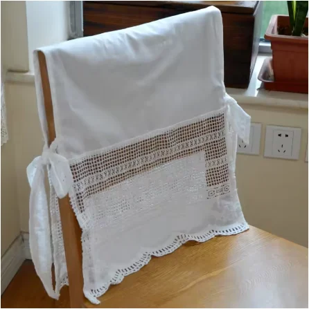 Korean Flounced Lace Cotton Chair Back Cover Home Hote Wedding Dining Room Decor Embroidery White Ruffled for Chair