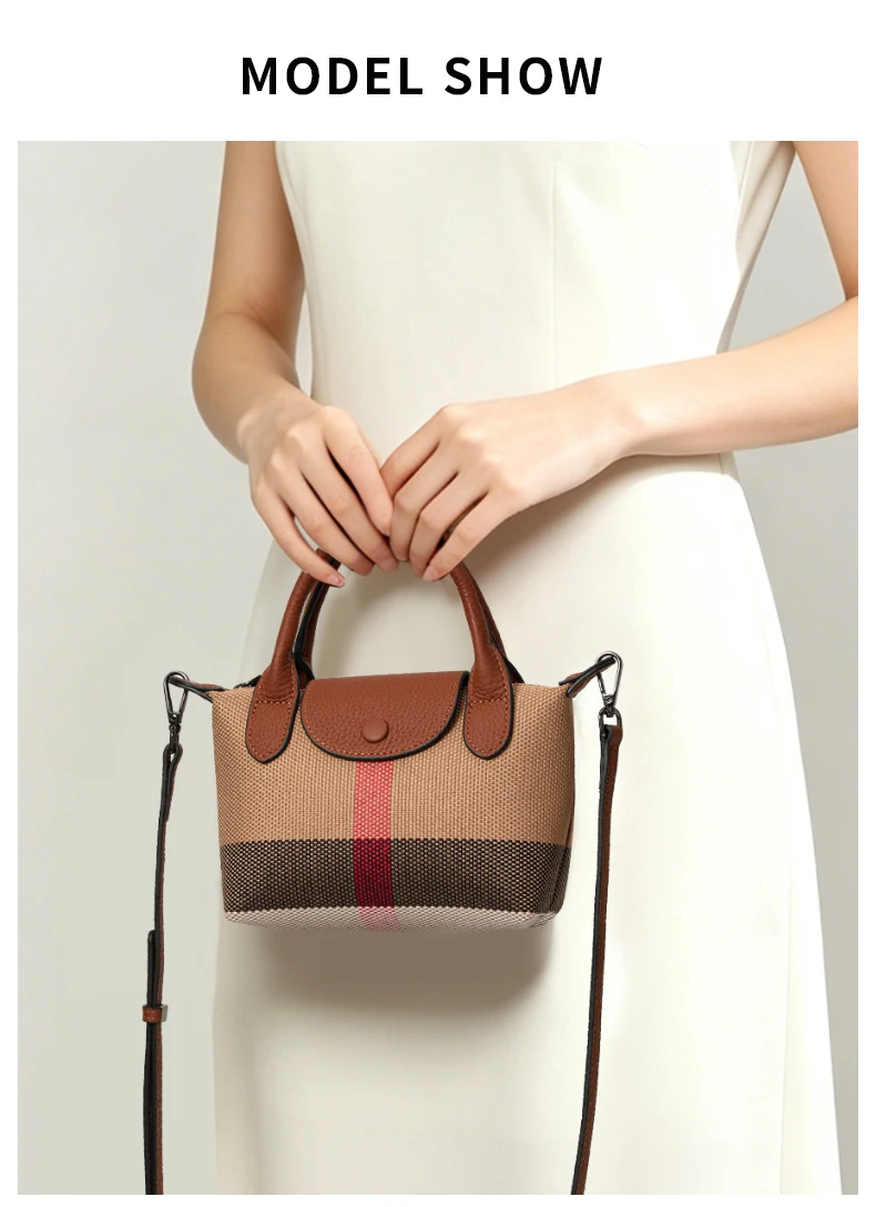 Aidani Canvas Plaid Dumpling Bag für Damen, neuer Stil, luxuriöses Gefühl, großes Fassungsvermögen, Handtasche, Schulter- und Umhängetasche – Detail 1