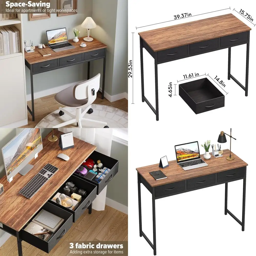 Rustic 39.3 Home Office Desk with Storage Drawers for Modern Study Spaces