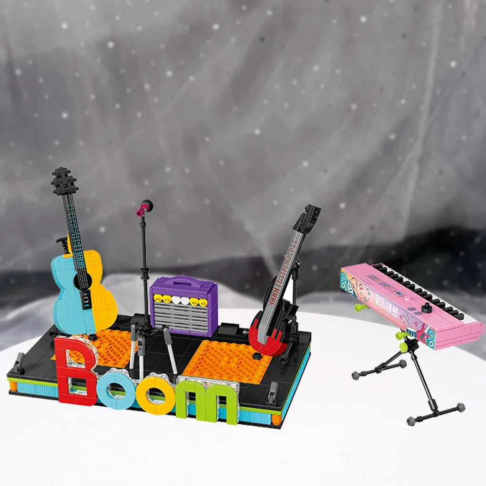 KNEW BUILT Boom Musical Instrument Mini Building Block Toy Set for Kid Boy Adult Beginner Drums Keyboards Rock with Music Brick