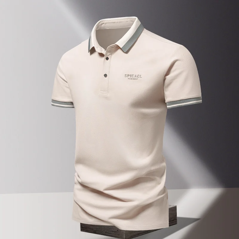 

Men's Clothing Summer Letter Printing Short Sleeve Pullover Button Turn-down Collar T-shirt Casual Formal Fashion Business Tops