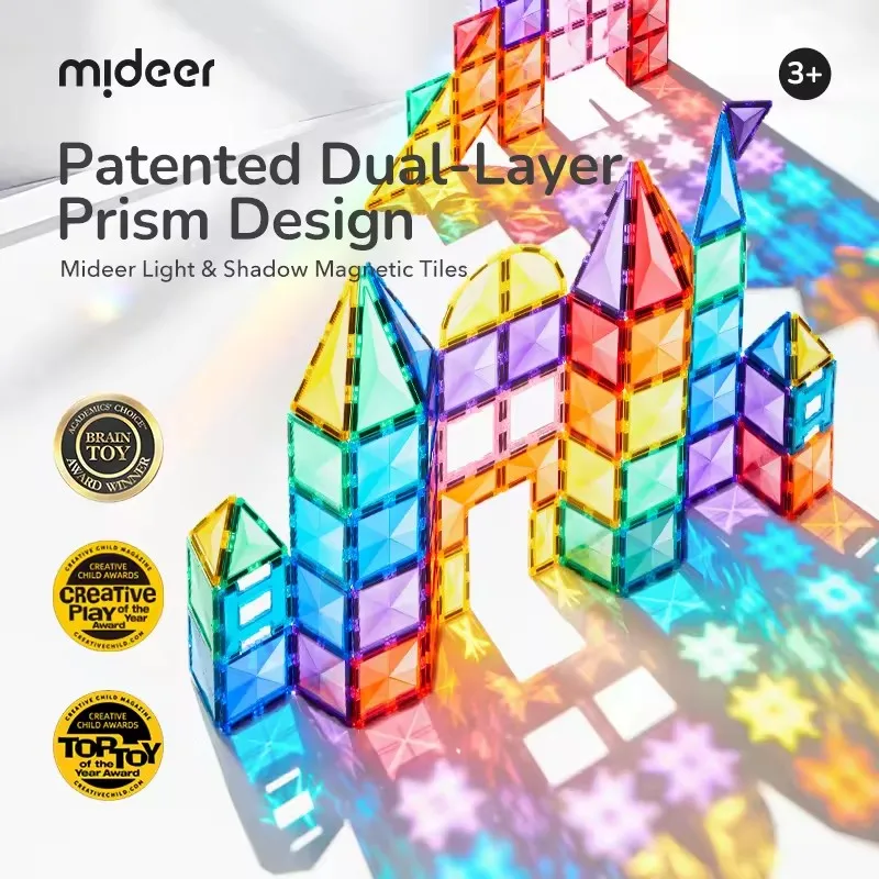 Mideer 80 قطعة من البلاط المغناطيسي الملون للضوء والظل لبنات البناء مع 8 قطع مرآة شفافة بتصميم شفاف للأطفال 3 سنوات فما فوق #1