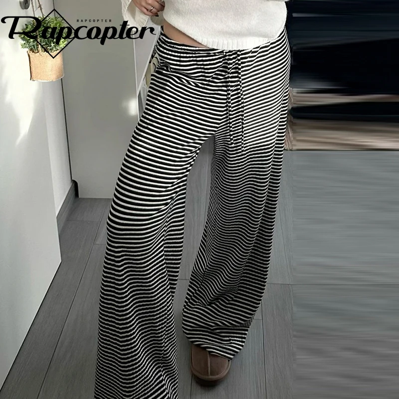 Rapcopter y2k Striped Trousers Women Vintage Casual Streetwear Shirring Baggy Harajuku Sweatpants Homewear Korean Pants 90s New