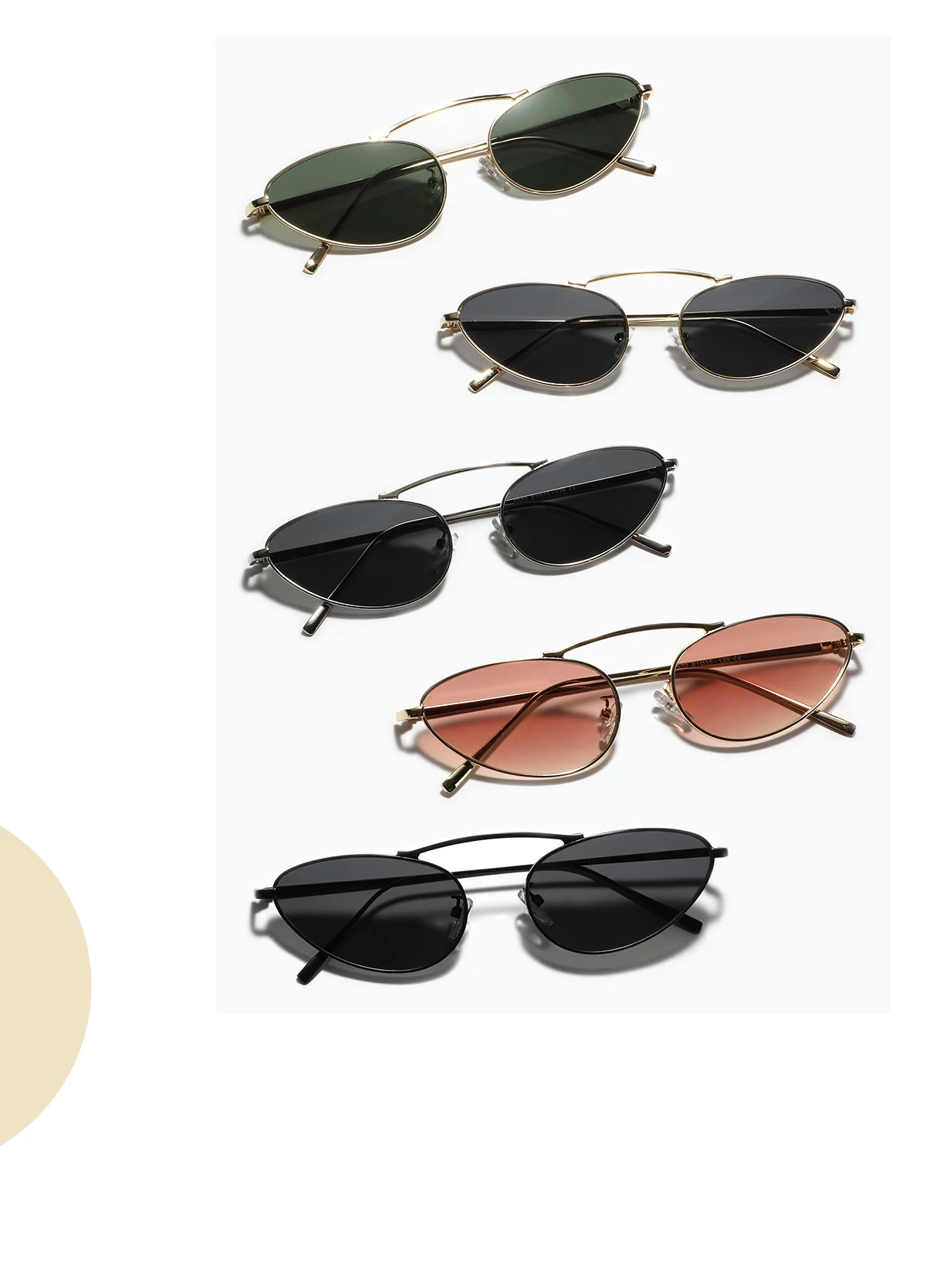 Luxusmarke Cat Eye Sonnenbrille Damen 2025, modisch, einzigartig, klein, oval, Sonnenbrille, trendiger Metallrahmen, coole Dreiecksbrille, UV400 – Detail 1