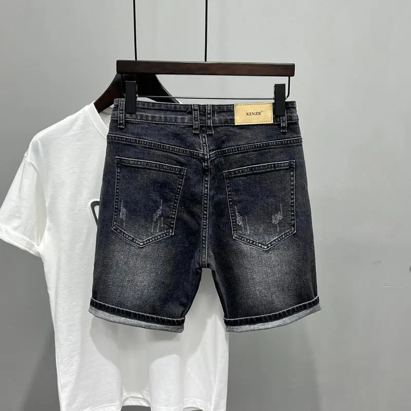 New Summer Men’s Casual Jeans 2024 Knee Length Denim Shorts Black Designer Boyfriend Slim Stretch Five Pocket Denim Short Pants