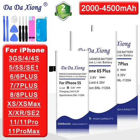DaDaXiong Capacity Battery For iPhone 3G 3GS 4 4S 6 6S 7 8 Plus SE X XR Xs 11 Pro Max Replacement 0 Cycle Bateria 6Plus 5 5S SE2