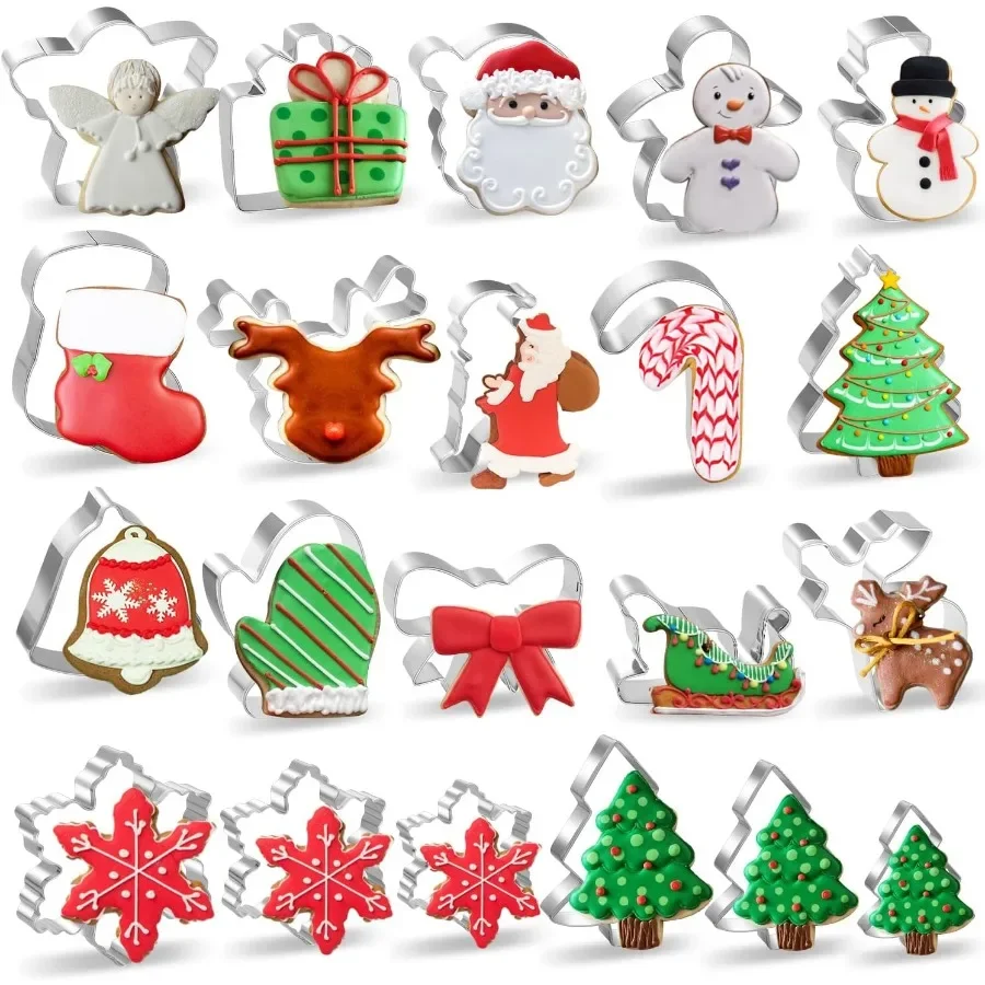 

Рождественские формочки для печенья, 21 шт., зимний набор формочек для печенья, металлические праздничные формочки из нержавеющей стали для выпечки с колокольчиком Slei