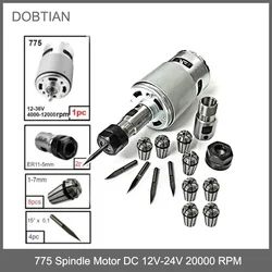 775 Spindle Motor DC 12V-24V 20000 RPM Mini Electric Motor Ball Bearing Large Torque High Power Spindle for CNC 3018 Engraver