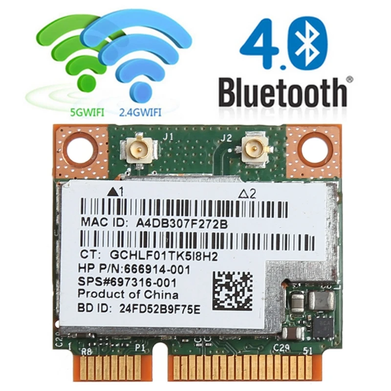 2 Băng Tần 2.4 + 5G 300 M 802.11a/B/g/n WiFi Không Dây Bluetooth 4.0 Nửa mini Card PCI-E Cho HP BCM943228HMB SP 718451-001