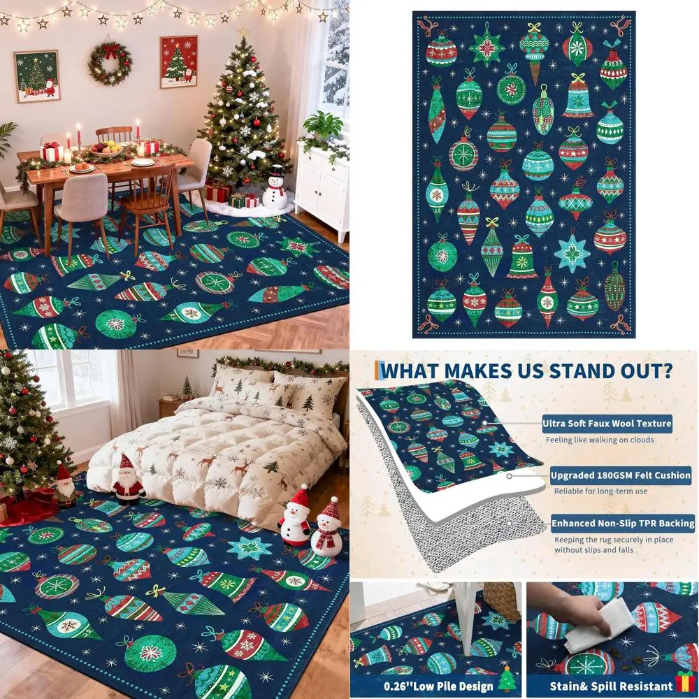 

5x7 Blue Christmas Rug - Soft, Non-Slip, Stain-Resistant Area Rug for Living Room, Bedroom, and Dining Area