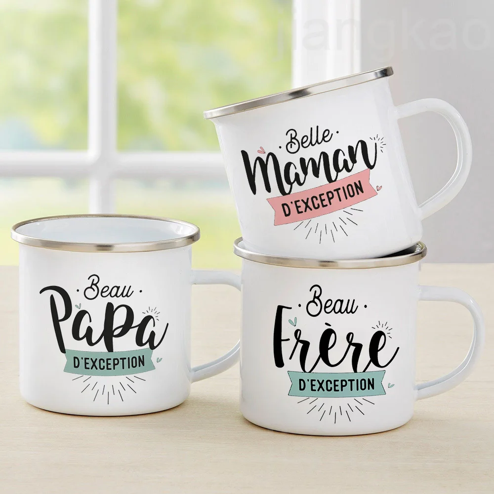 Beautiful Exceptional Mom Dad Brother Printed Creative Coffee Cups Drinks Water Cup Enamel Mug Handle Drinkware Gifts for Family