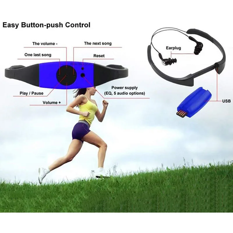 New MP3 Player Swimming Waterproof Radio FM Diving Swimming Surfing Underwater Sports Music Players Suitable 8G Black