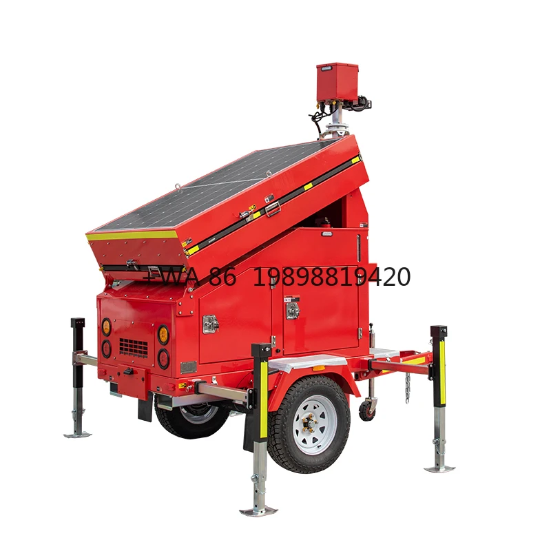 9M Mast CCTV Tower Mobile Solar-Powered Industrial Surveillance Trailer Monocrystalline Silicon Solar Panel MPPT Controller