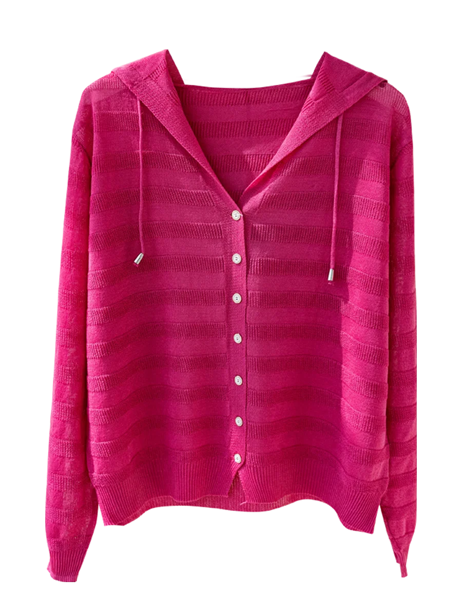 Ice Silk Knitted Cardigan for Women, Hooded with Sun Protection Shawl Top, Air-conditioned Shirt, Thin Jacket for Women