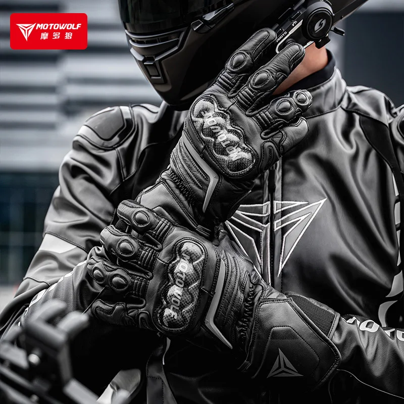 Genuine Leather Motorcycle Gloves Men's Windproof Outdoor Riding Motocross Gloves Touch screen Motociclismo Protective Equipment