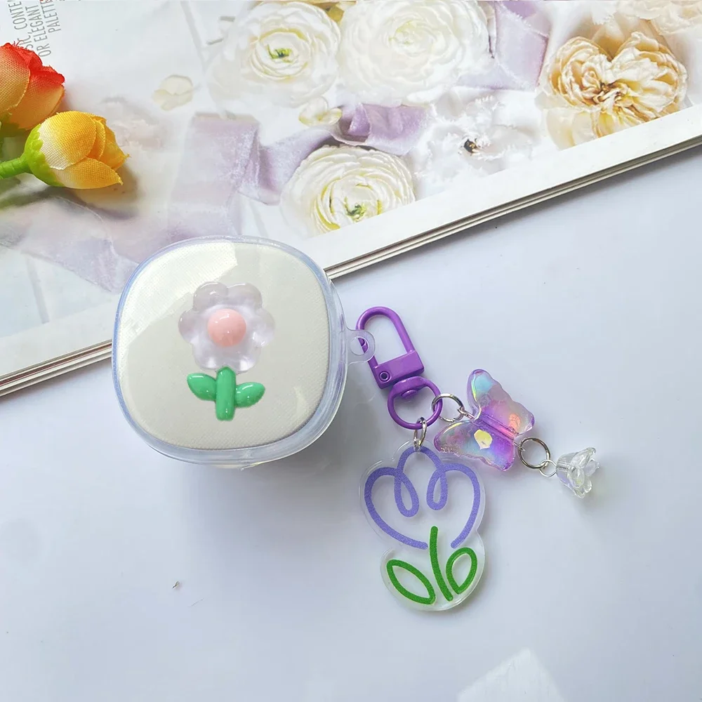 Funda de lona con colgante de flores para QCY, cubierta de silicona transparente para auriculares, ANC / HT05