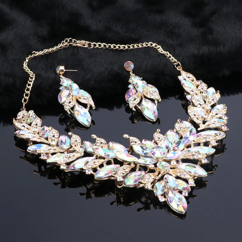 Fashion Necklace Earring Sets Bridal Jewelry Sets AB Color Crystal Party Wedding Costume Accessories Decoration Gift for Women