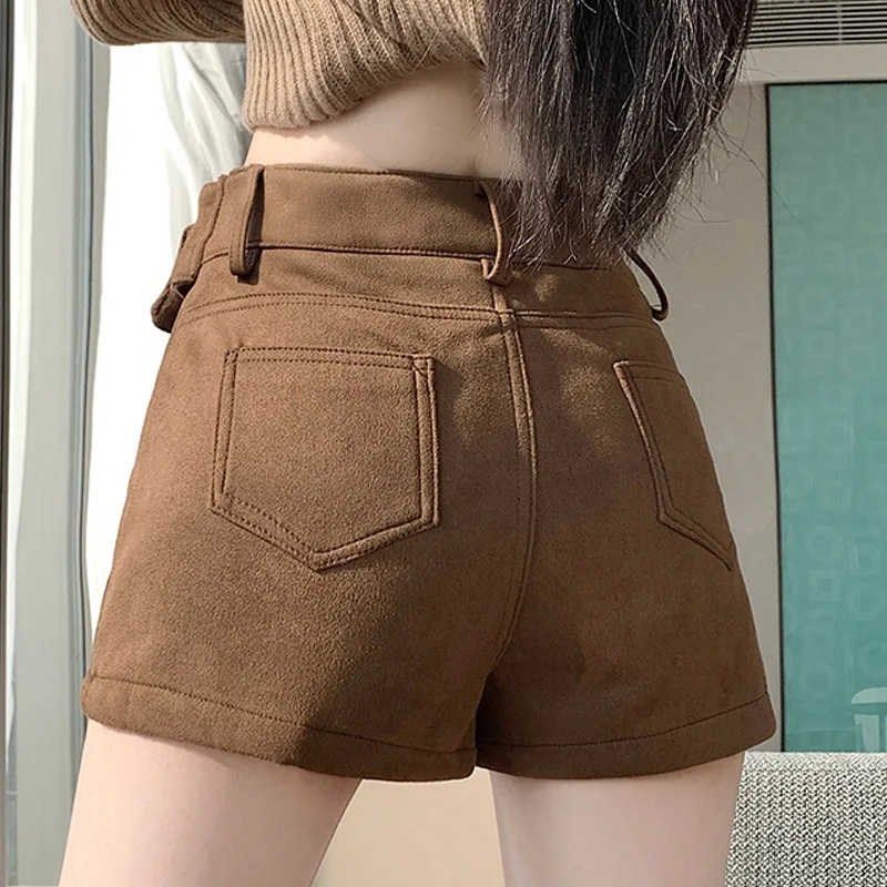 High Waist Casual Shorts for Women Autumn Winter New Style Slim Outerwear Shorts With Belt Fashionable Short Pants