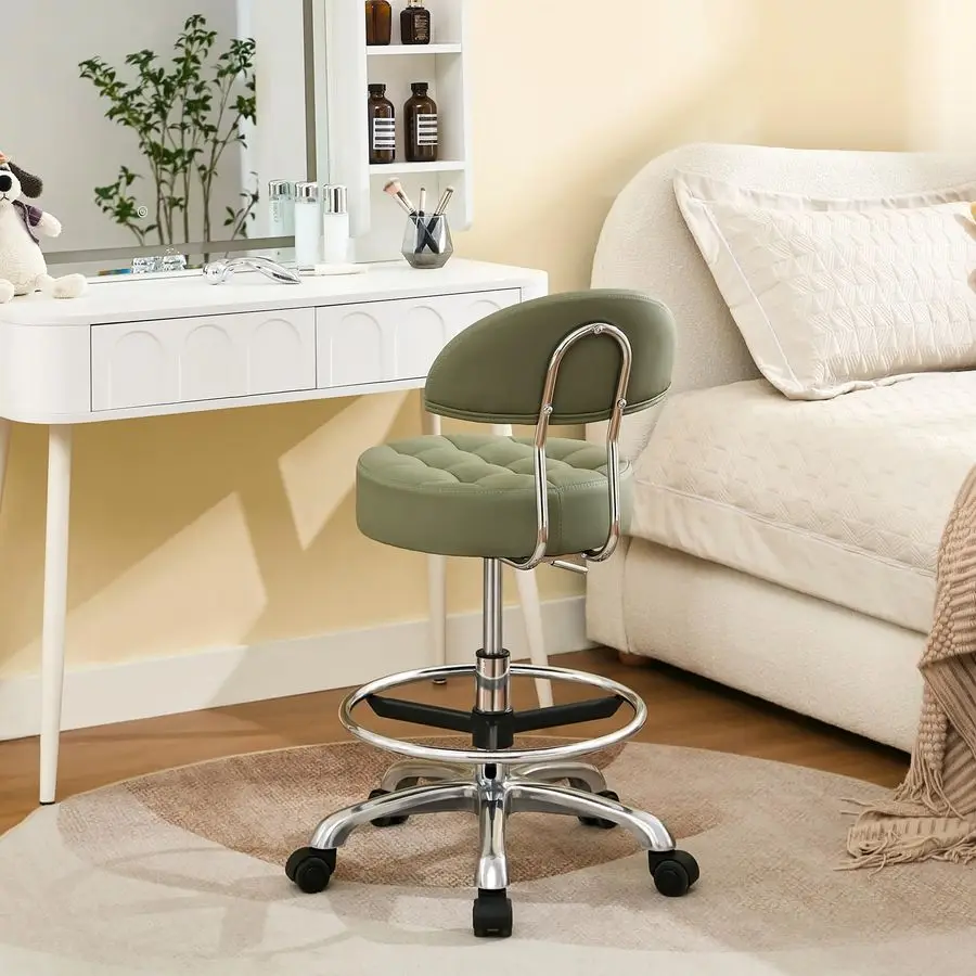 

Stools with Wheels Faux Leather Makeup Stool Quiet Wheels and Aluminum Base Adjustable Barber Chair 2027 inch Green