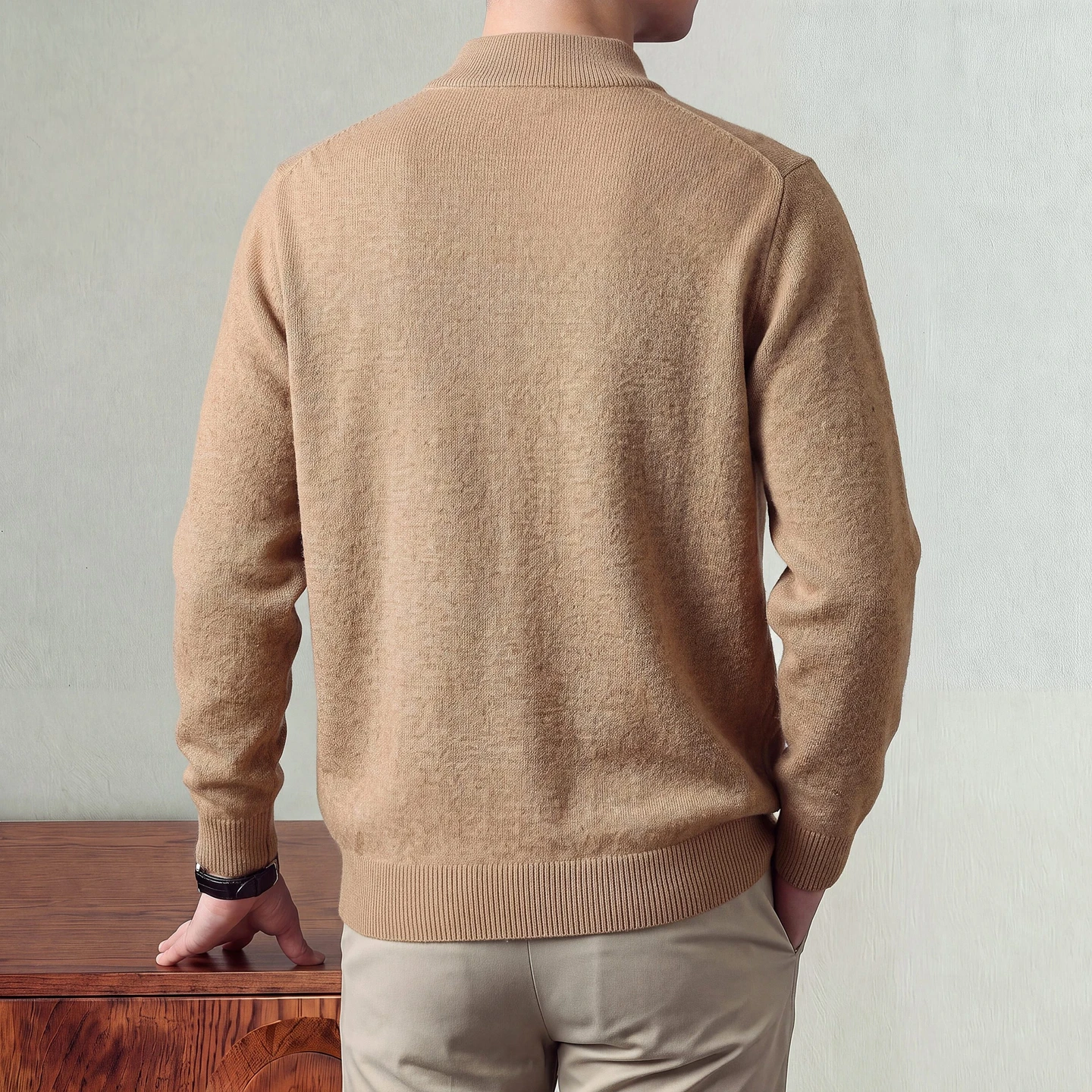 95% Sheep Wool Jumper Men Autumn Winter 5% Cashmere Sweater Long Sleeve Zipper Clothes Pullover Warm Cashmere Wool Tops