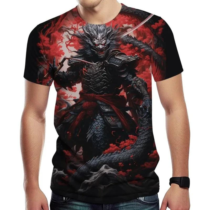 

Men's Dragon Warrior Shirt 3D Hippie Funny Graphic T-Shirt Summer Tops Fashion Summer Trendy Street Graphic Funny T-Shirts Tees