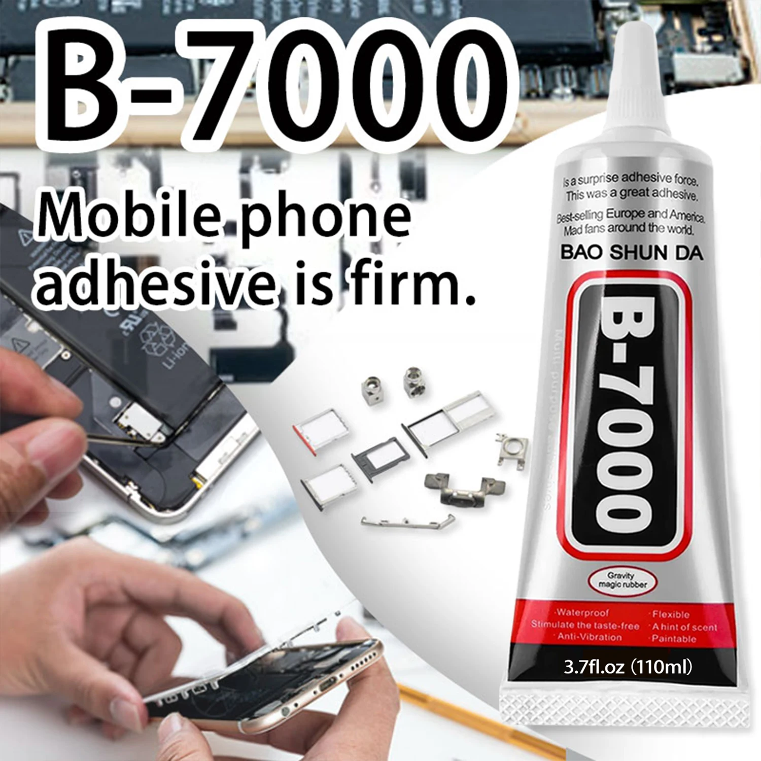 LOOLIFL B7000 غراء فائق شفاف عالمي لإصلاح الهاتف الخليوي - مجوهرات، اليشم، المعادن الثمينة، لاصق عالي للخشب والزجاج والبلاستيك، سريع الجفاف مع أداة تطبيق دقيقة (15 مل / 25 مل / 50 مل / 110 مل)