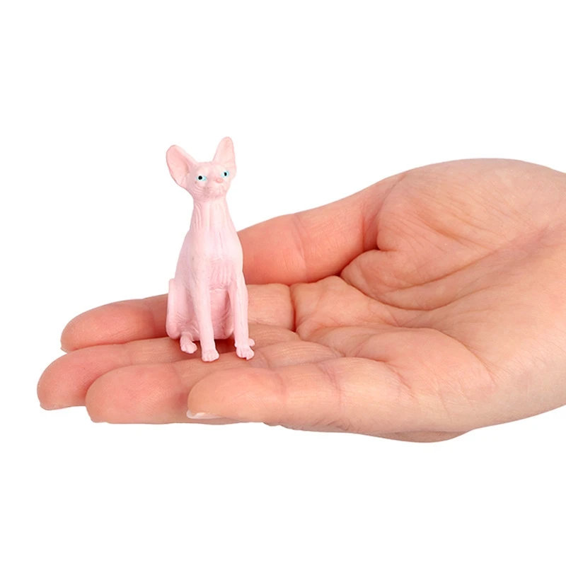 Realistic Miniature Sphynx Cat Model Lifelike Pet Kitten Figurine Home Desktop Ornament Decor