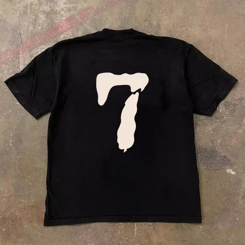 2026 New Y2K Irregular Deformed Numeral Graphic Harajuku Style Cotton T Shirt