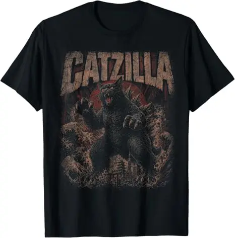 Lustiges Catzilla T-Shirt Japanische Kunst Katzenliebhaber Vintage Katzen-T-Shirt Y2k Cartoon Kitty Grafik Kleidung Humor Persönlichkeit Weiche Baumwolle – Detail 7