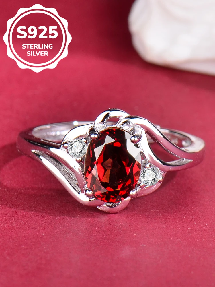 

Elegant 925 Sterling Silver Garnet Ring for Women, Perfect for Mom or Lover, Christmas, Mother's Day, Watermelon, Simple