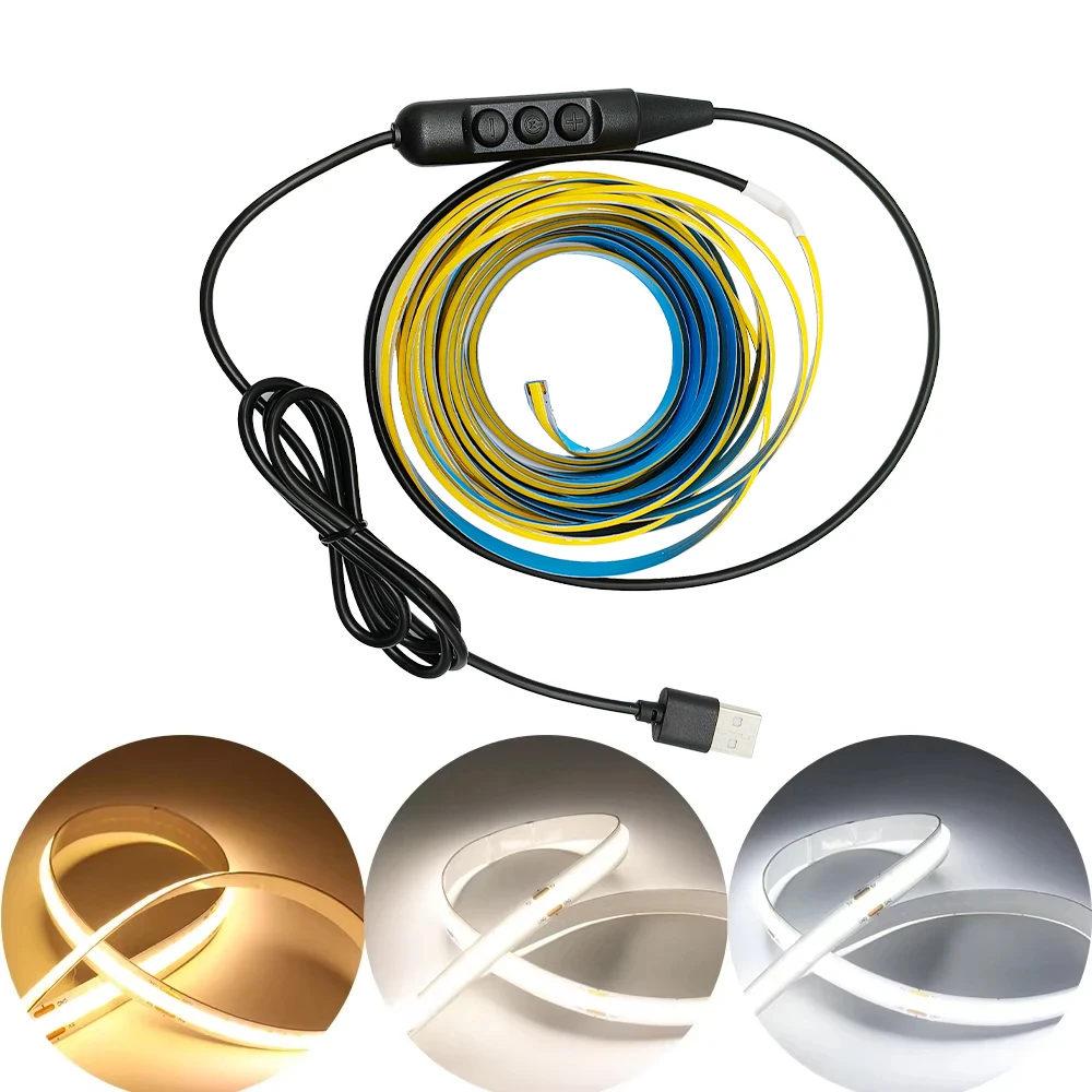 5V USB COB LED Strip Light 320Leds/M with Dimming Switch Warm Natural White 3000K 4500K 6500K Flexible Light Belt for Home Decor