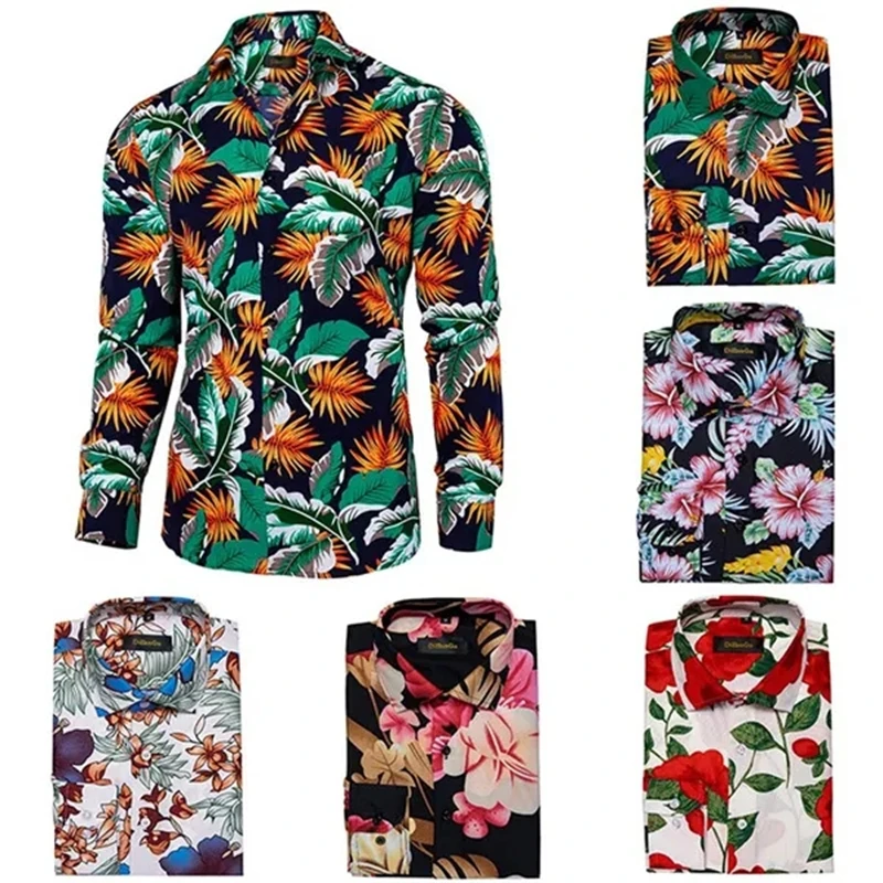 Flower Men Long Sleeve Printed Shirts For Mens Social Luxury Man Designer Clothes Hawaiian Fashion Elegant Classic Tees Women