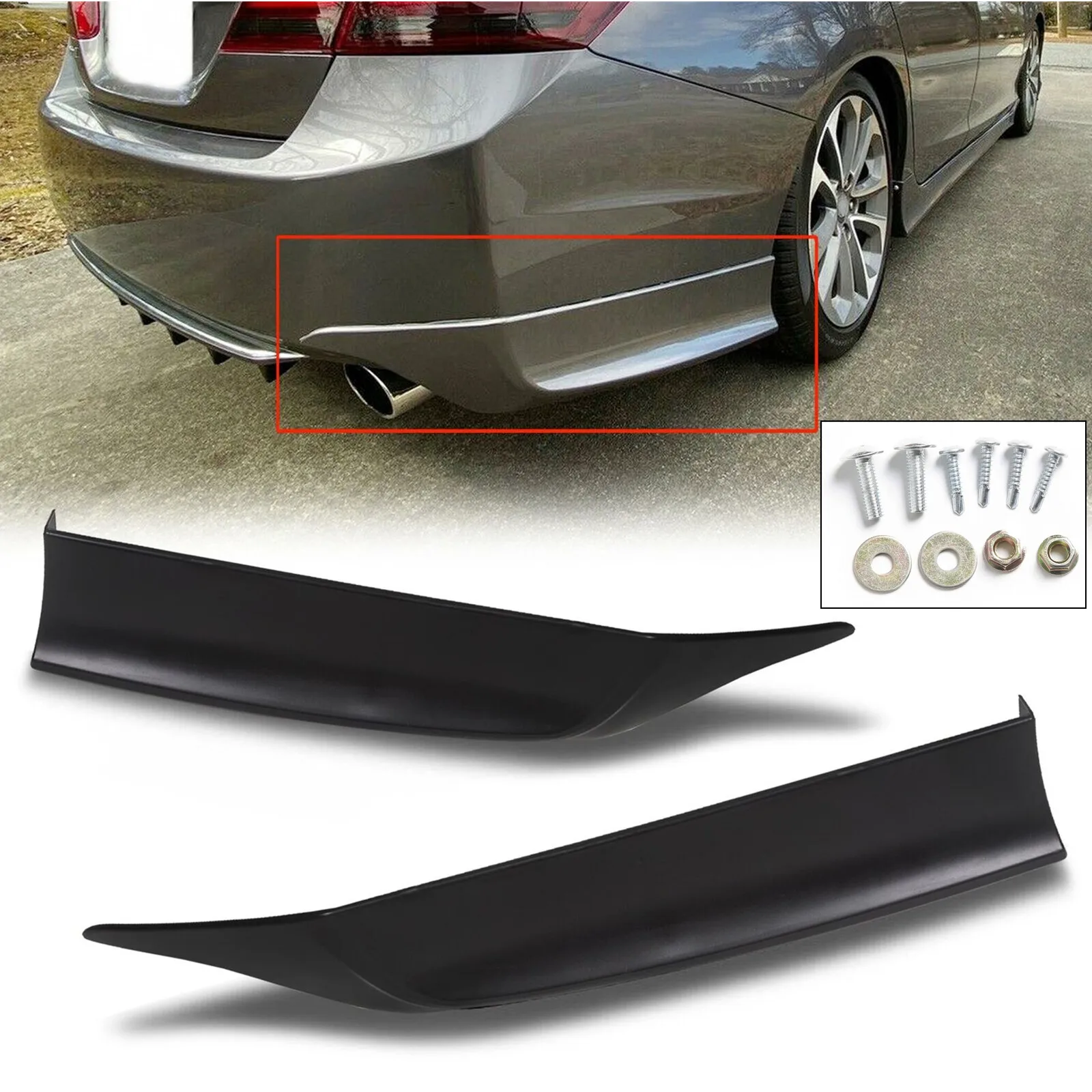 

For 2013-2015 Honda Accord 4DR HFP Style Black PU Rear Bumper Spoiler Lip 2PCS