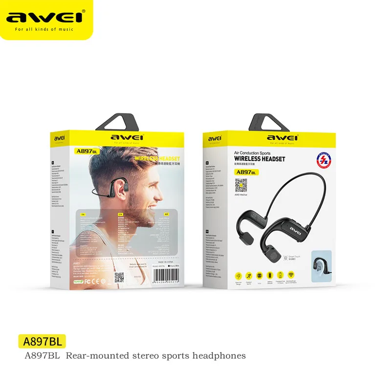 Awei A897BL cuffie a conduzione d\'aria auricolari Bluetooth 5.3 Wireless con archetto da collo cuffie sportive Stereo Hifi per la corsa