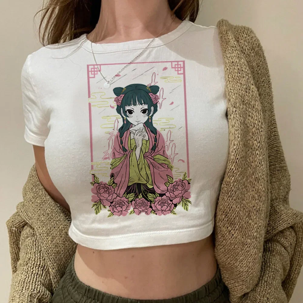 하라주쿠 슬림 큐트 베이비돌 여름 소녀 티셔츠 마오마오 약사의 일기 크롭탑 귀여운 반팔 캐주얼 패션