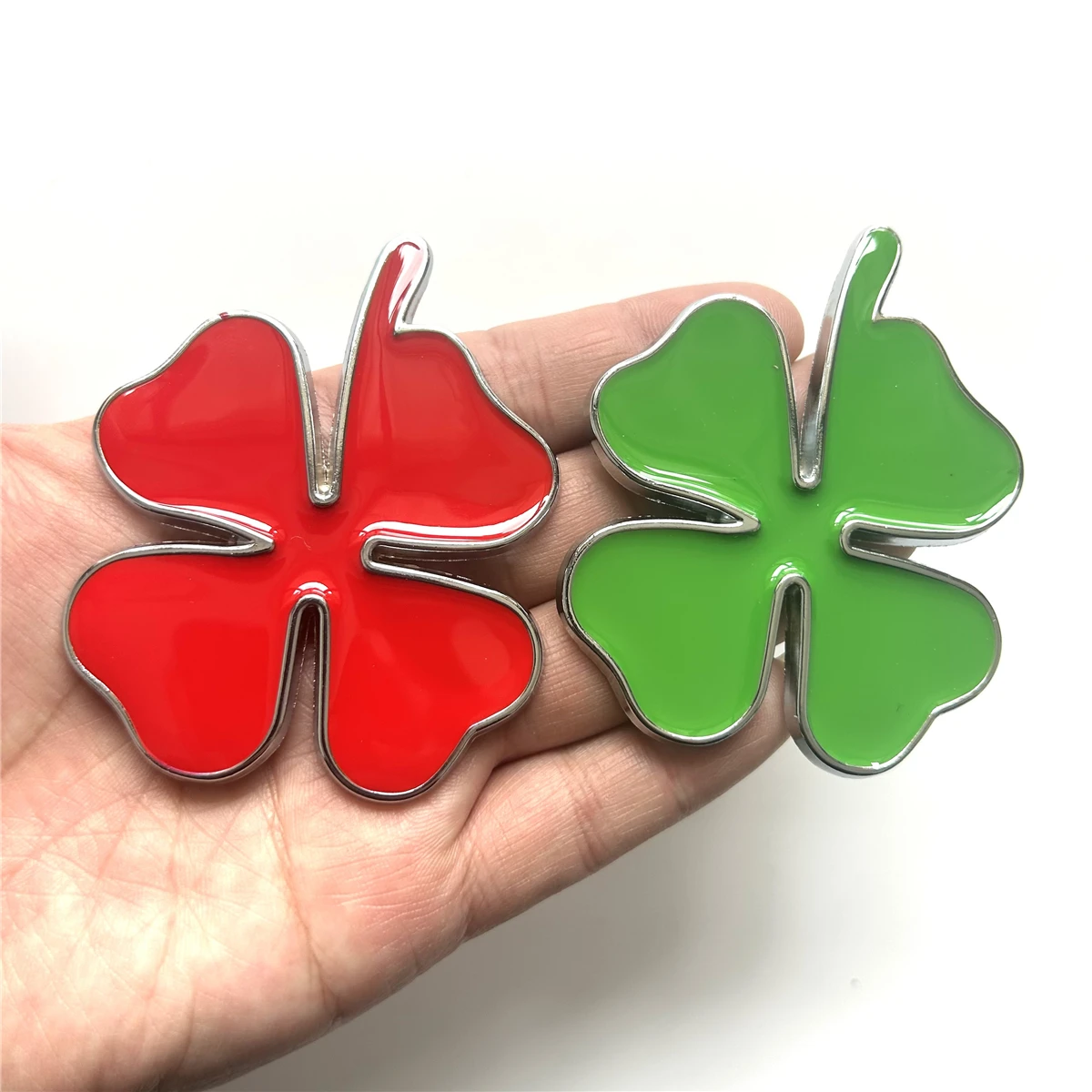 Car 3D Metal Chrome Zinc Alloy Emblem Lucky Four Leaves Clover Quadrifoglio Car Badge Body Trunk Fender Adhensive Sticker