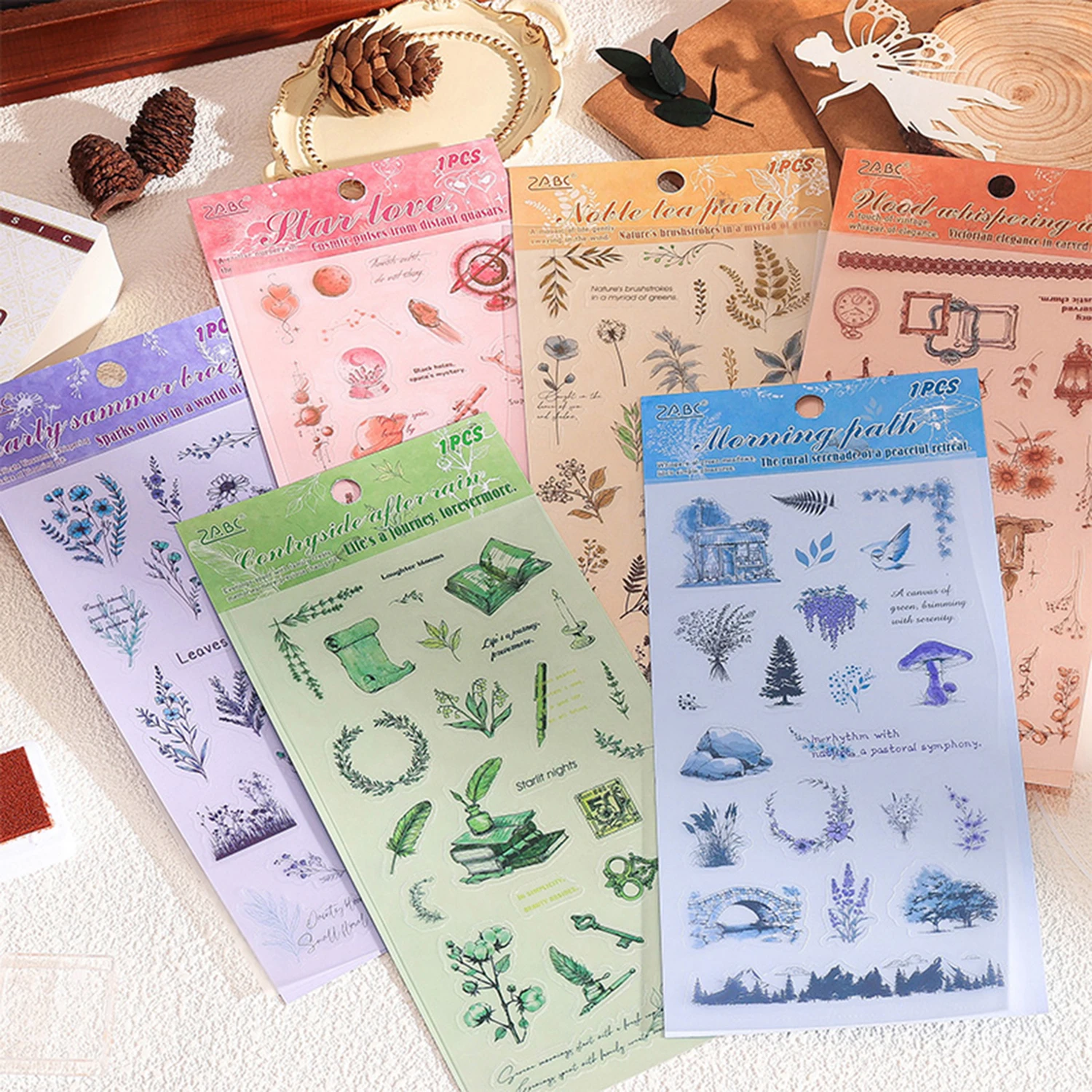 1PC Vintage Plant and Flower Pattern Transparent Sticker, Creative Waterproof PET Decorative Sticker for DIY Journals and Scrapb