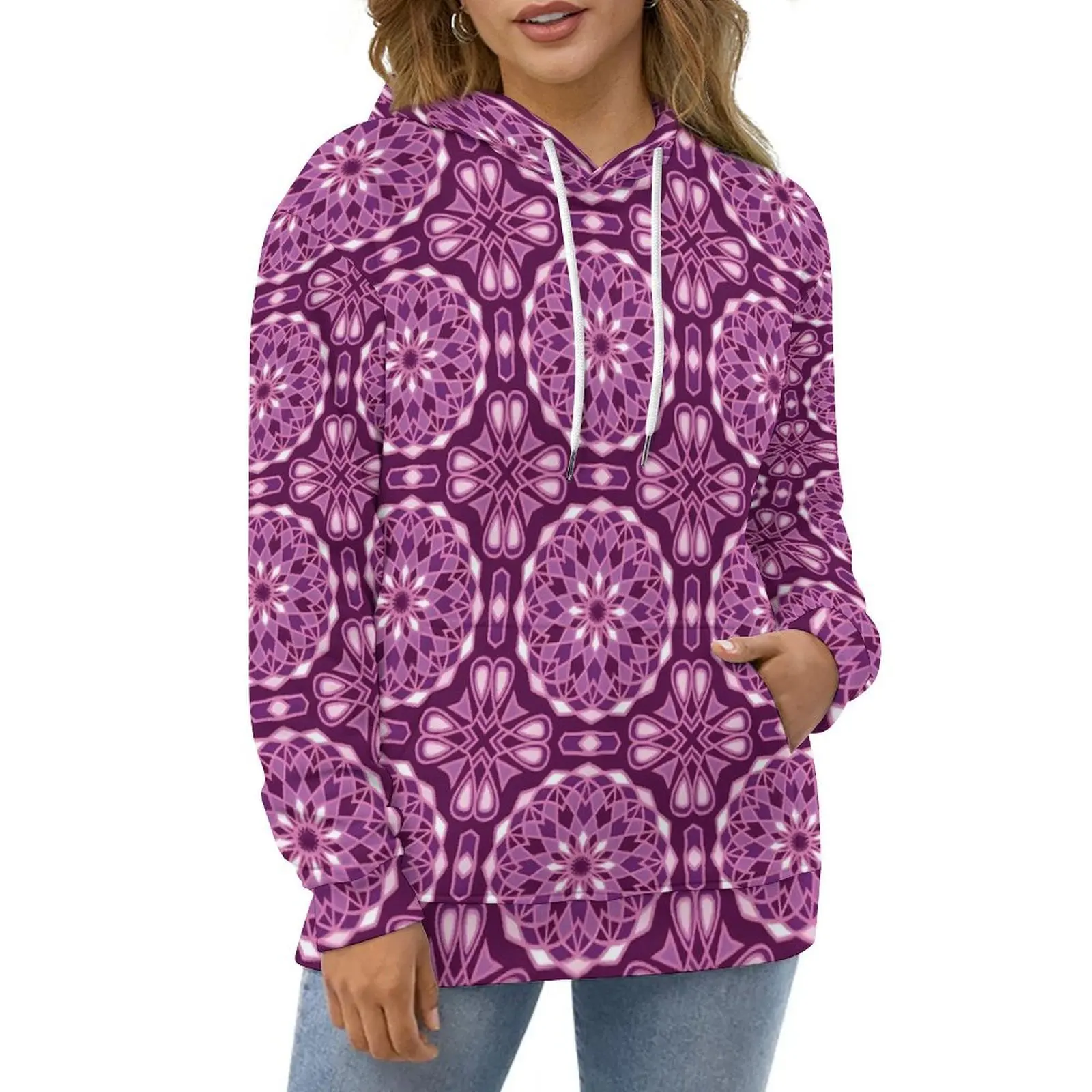 Purple Mandala Hoodies Vintage Floral Print Hip Hop Casual Pullover Hoodie Long Sleeve Y2k Hooded Sweatshirts Birthday Present