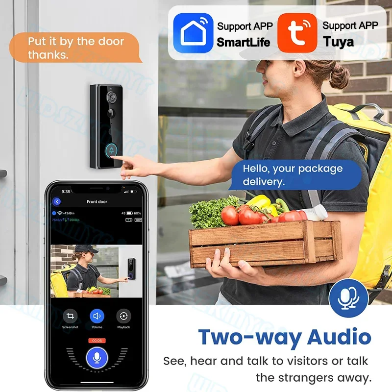 Tuya WiFi Smart Video Doorbell Outdoor Bidirectional HD Door Eye Camera 1080P Cloud Storage Waterproof Vision Intercom Doordell