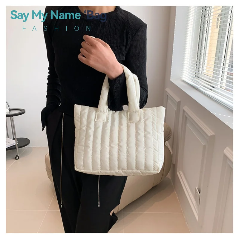 

Solid Color Ladies Tote Bags Large Capacity Cotton Padded Bag Solid Color Casual Fashion Nylon Elegant for Handbag